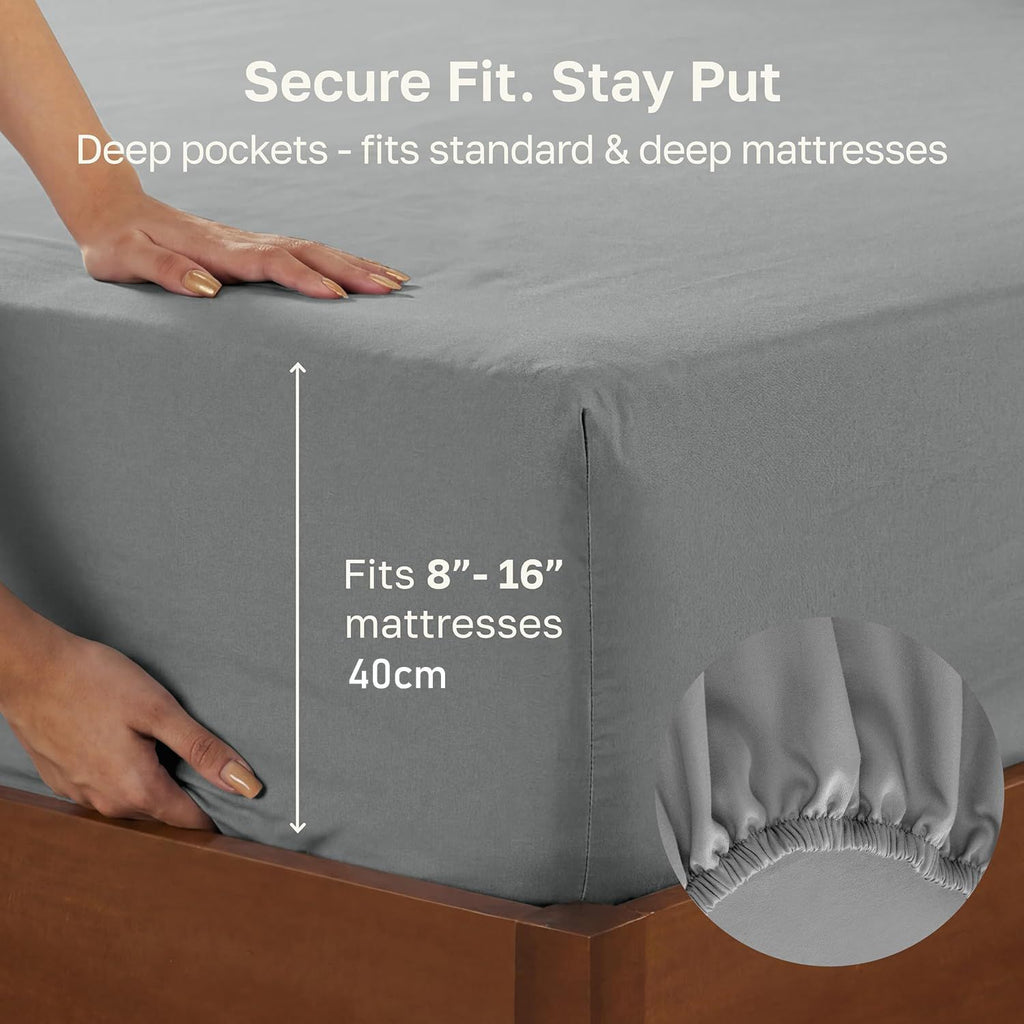 Hotel Quality Fitted sheets - 2 Piece Fitted sheets  -Breathable Bedding - Wrinkle, Fade, Stain Resistant- 26inch/40cm Deep Pocket Fitted Bed Sheet-Wrinkle and Fade Resistant,(Silver-gray,King Single)