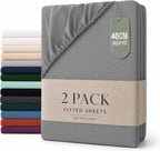Hotel Quality Fitted sheets - 2 Piece Fitted sheets  -Breathable Bedding - Wrinkle, Fade, Stain Resistant- 26inch/40cm Deep Pocket Fitted Bed Sheet-Wrinkle and Fade Resistant,(Grey,Queen)