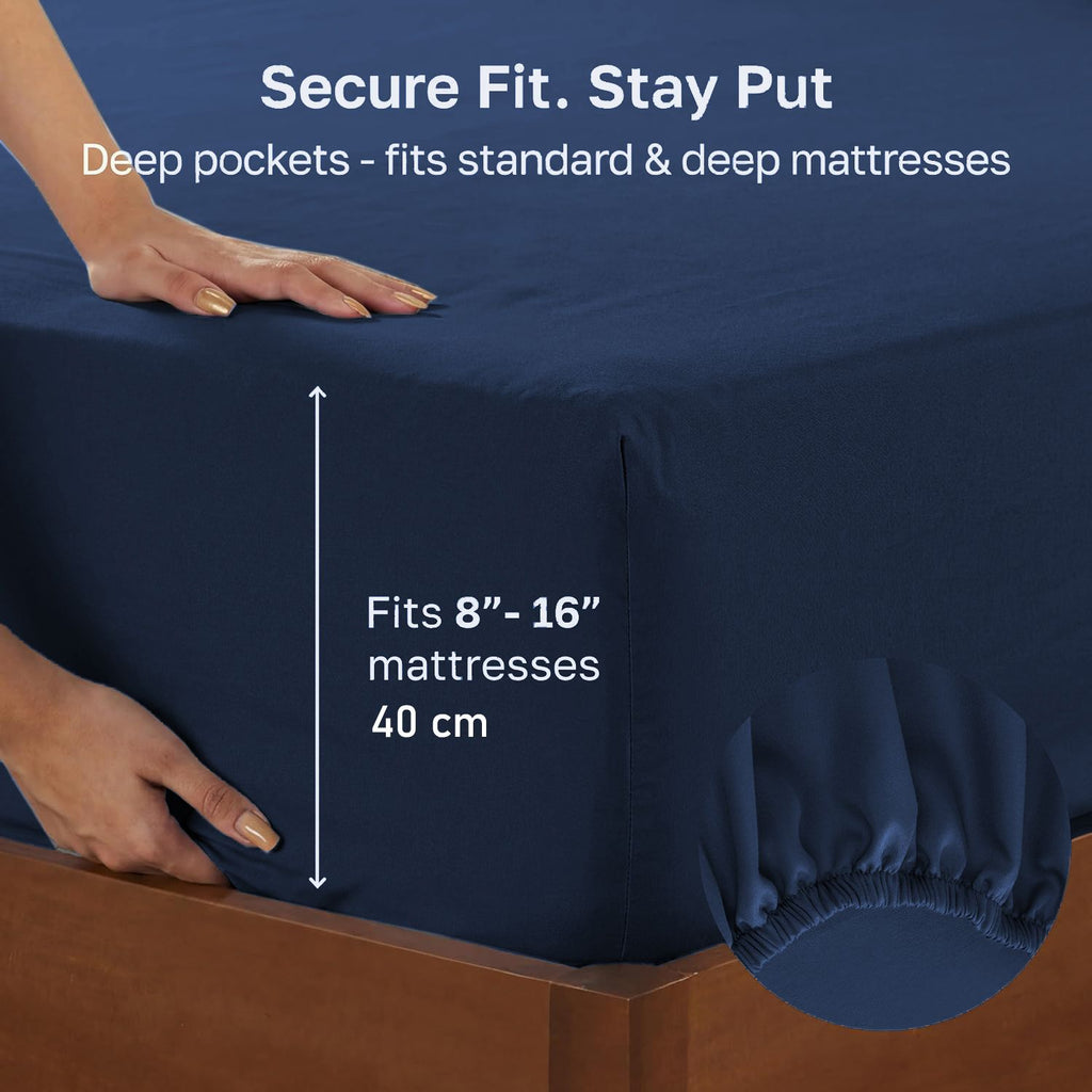 Hotel Quality Fitted sheets - 2 Piece Fitted sheets  -Breathable Bedding - Wrinkle, Fade, Stain Resistant- 26inch/40cm Deep Pocket Fitted Bed Sheet-Wrinkle and Fade Resistant,(Navy,Queen)