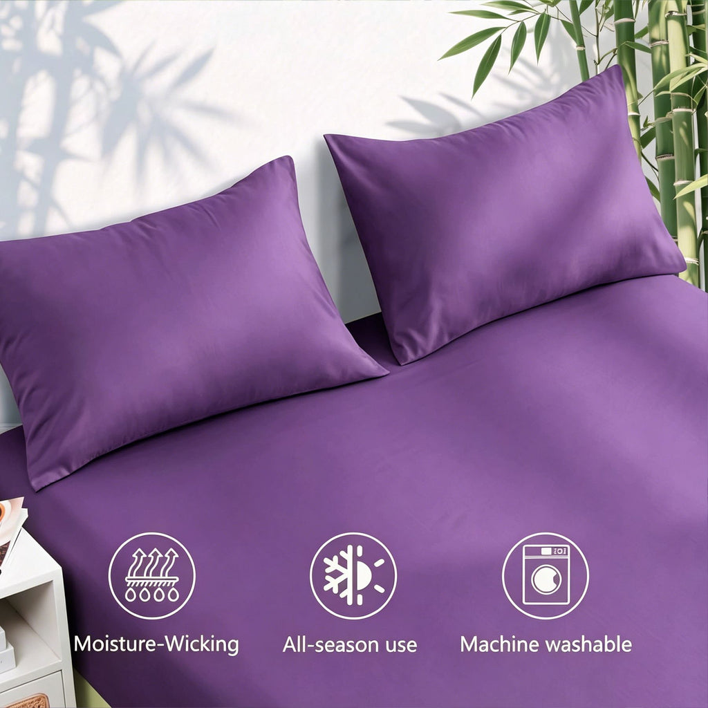 4 Piece Ultra Soft Bamboo Breathable Sheet Set -Hotel 2000TC Breathable Bed Sheets Set with 37 Centimetre Deep Pocket-Breathable Sheets for Hot Sleepers(Purple,Double)
