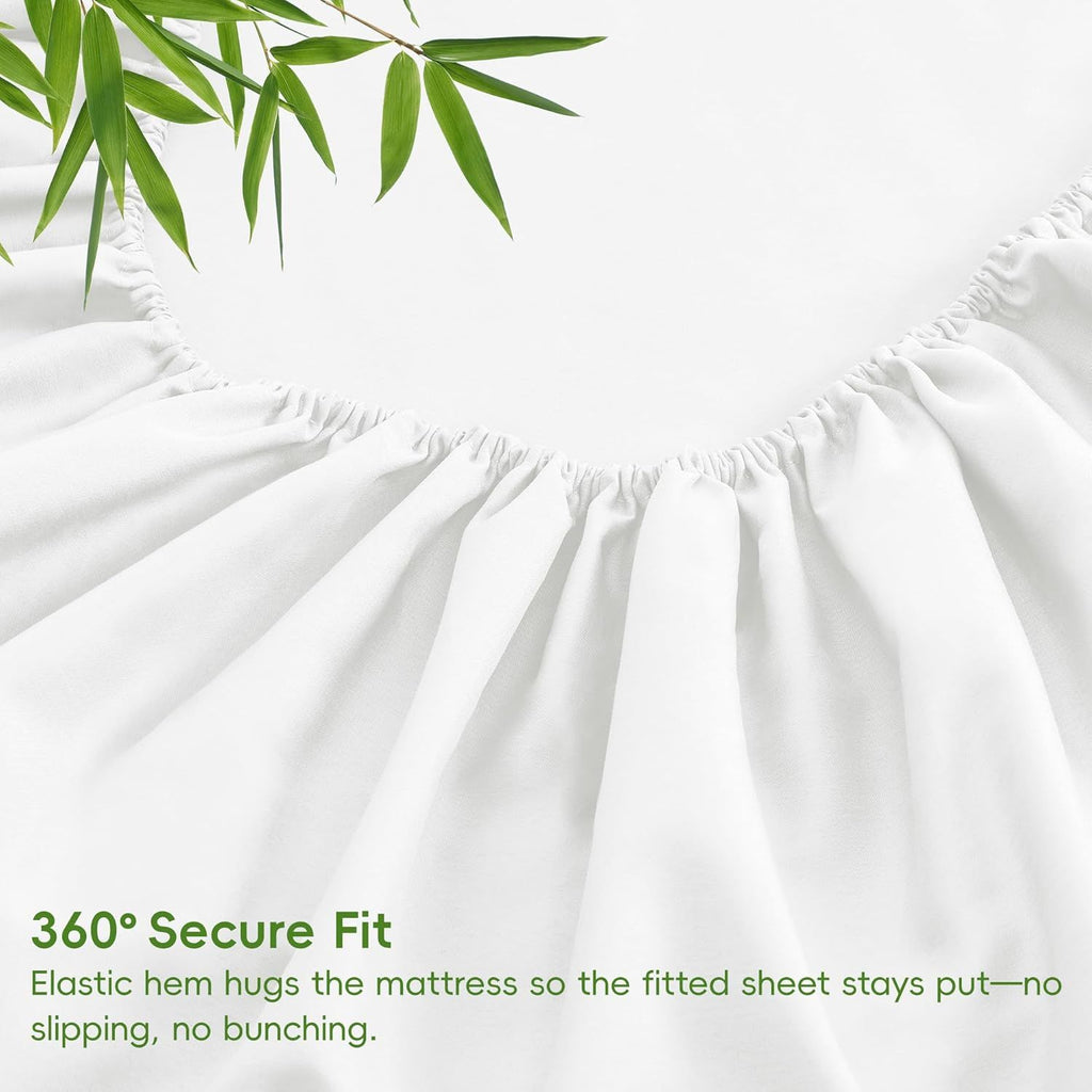 Hotel Breathable Bamboo Fitted Sheet & Pillowcase-3 Piece - Ultra Soft 2000TC Breathable Fitted Bed Sheets Set with 37 Centimetre Deep Pocket-Cooling Sheets for Hot Sleepers(White,King)
