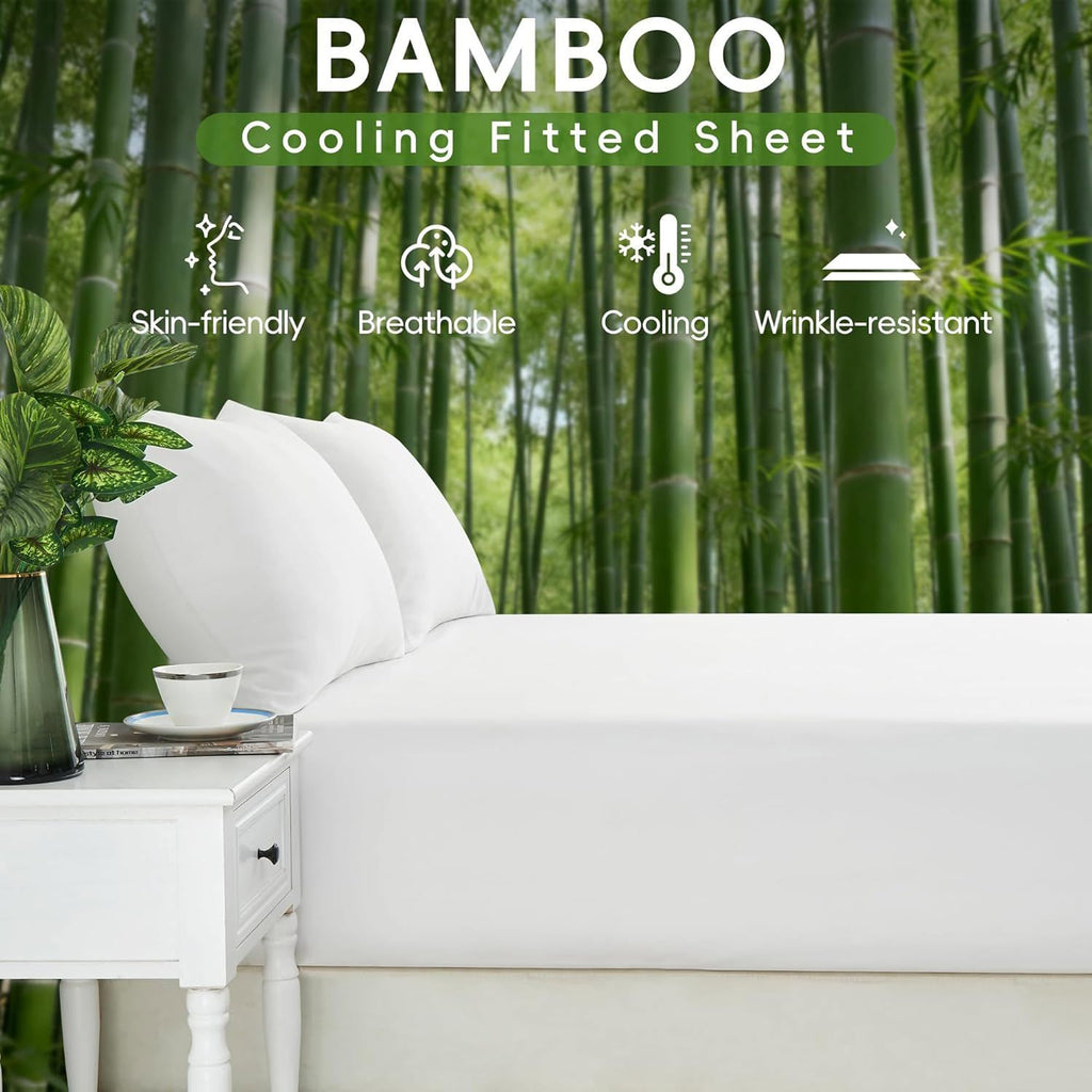 4 Piece Ultra Soft Bamboo Breathable Sheet Set -Hotel 2000TC Breathable Bed Sheets Set with 37 Centimetre Deep Pocket-Breathable Sheets for Hot Sleepers(White,King)