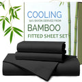Hotel Breathable Bamboo Fitted Sheet & Pillowcase-3 Piece-Ultra Soft 2000TC Breathable Fitted Bed Sheets Set with 37 Centimetre Deep Pocket-Cooling Sheets for Hot Sleepers(Black,Queen)