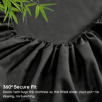 Hotel Breathable Bamboo Fitted Sheet & Pillowcase-3 Piece-Ultra Soft 2000TC Breathable Fitted Bed Sheets Set with 37 Centimetre Deep Pocket-Cooling Sheets for Hot Sleepers(Black,Queen)