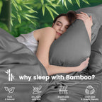 Hotel Breathable Bamboo Fitted Sheet & Pillowcase-3 Piece-Ultra Soft 2000TC Breathable Fitted Bed Sheets Set with 37 Centimetre Deep Pocket-Cooling Sheets for Hot Sleepers(Grey,Queen)