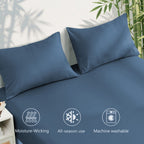 Hotel Breathable Bamboo Fitted Sheet & Pillowcase-3 Piece-Ultra Soft 2000TC Breathable Fitted Bed Sheets Set with 37 Centimetre Deep Pocket-Cooling Sheets for Hot Sleepers(Navy,Queen)