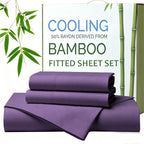Hotel Breathable Bamboo Fitted Sheet & Pillowcase-3 Piece-Ultra Soft 2000TC Breathable Fitted Bed Sheets Set with 40 Centimetre Deep Pocket-Cooling Sheets for Hot Sleepers(Purple,Super King)