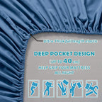 Hotel Quality Fitted Sheet - 1 Piece Fitted Sheet  -Breathable Bedding - Wrinkle, Fade, Stain Resistant- 16inch/40cm Deep Pocket Fitted Bed Sheet-Wrinkle and Fade Resistant,(Ocean,Double)