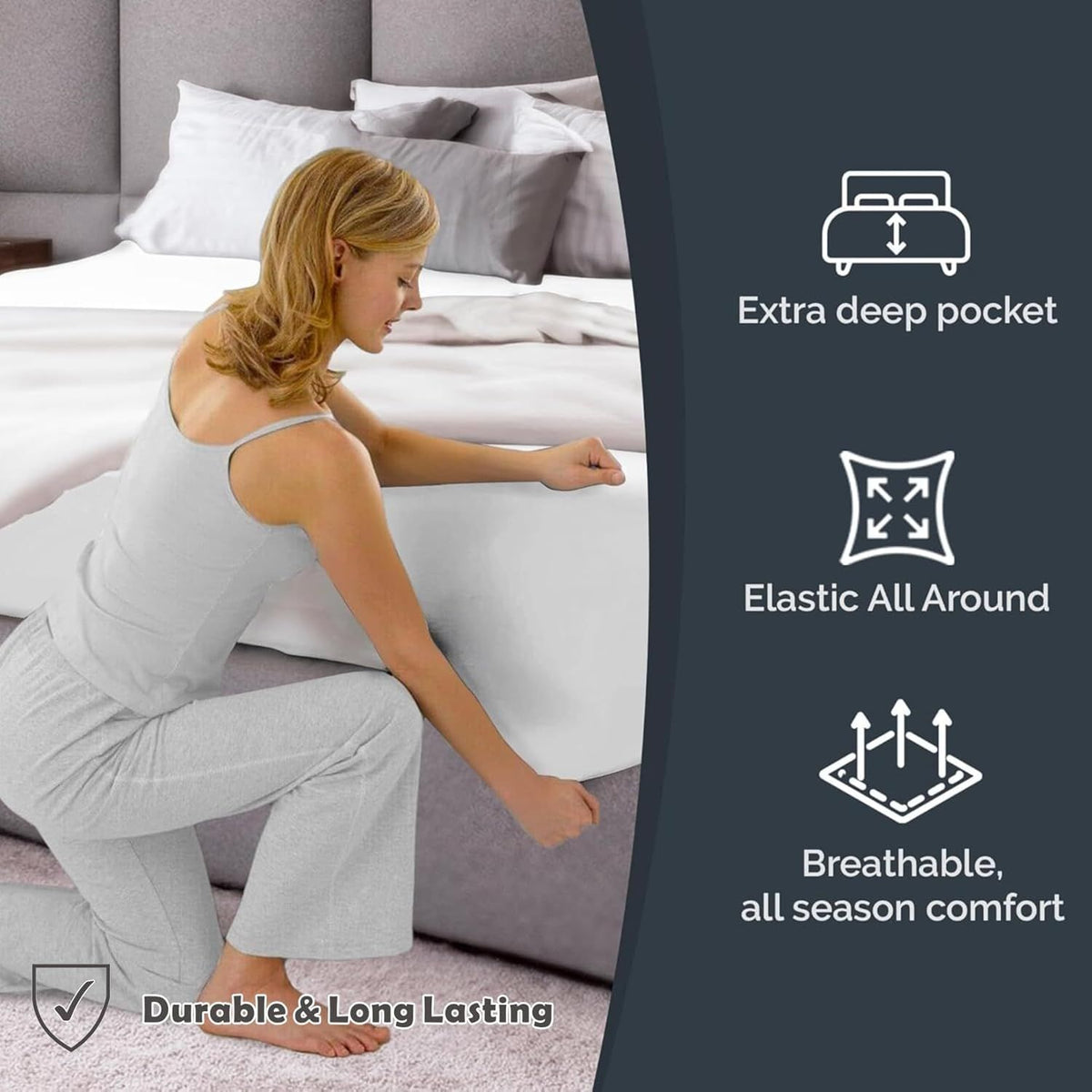 Hotel Quality Fitted Sheet - 1 Piece Fitted Sheet  -Breathable Bedding - Wrinkle, Fade, Stain Resistant- 16inch/40cm Deep Pocket Fitted Bed Sheet-Wrinkle and Fade Resistant,(White,King Single)