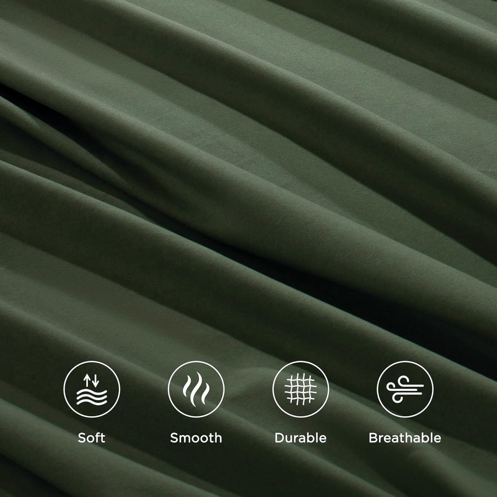 Hotel Quality Fitted Sheet - 1 Piece Fitted Sheet  -Breathable Bedding - Wrinkle, Fade, Stain Resistant- 16inch/40cm Deep Pocket Fitted Bed Sheet-Wrinkle and Fade Resistant,(Olive green,King Single)