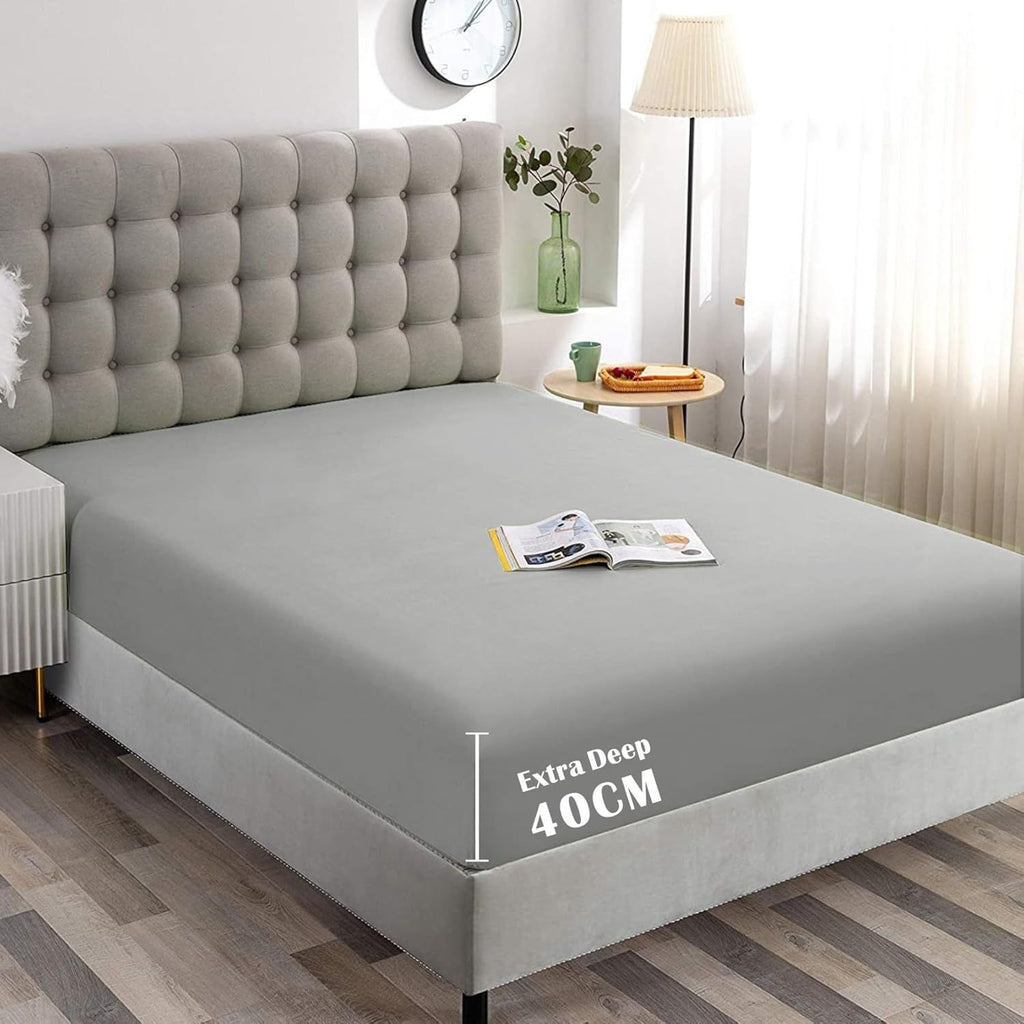 Hotel Quality Fitted Sheet - 1 Piece Fitted Sheet  -Breathable Bedding - Wrinkle, Fade, Stain Resistant- 16inch/40cm Deep Pocket Fitted Bed Sheet-Wrinkle and Fade Resistant,(Silver-gray,Queen)