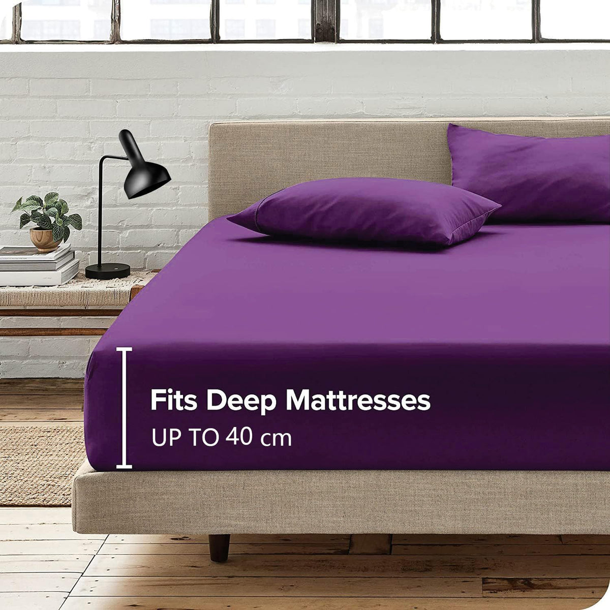 Hotel Quality Fitted Sheet - 1 Piece Fitted Sheet  -Breathable Bedding - Wrinkle, Fade, Stain Resistant- 16inch/40cm Deep Pocket Fitted Bed Sheet-Wrinkle and Fade Resistant,(Purple,Queen)