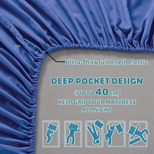 Hotel Quality Fitted Sheet - 1 Piece Fitted Sheet  -Breathable Bedding - Wrinkle, Fade, Stain Resistant- 16inch/40cm Deep Pocket Fitted Bed Sheet-Wrinkle and Fade Resistant,(Royal blue,Single)