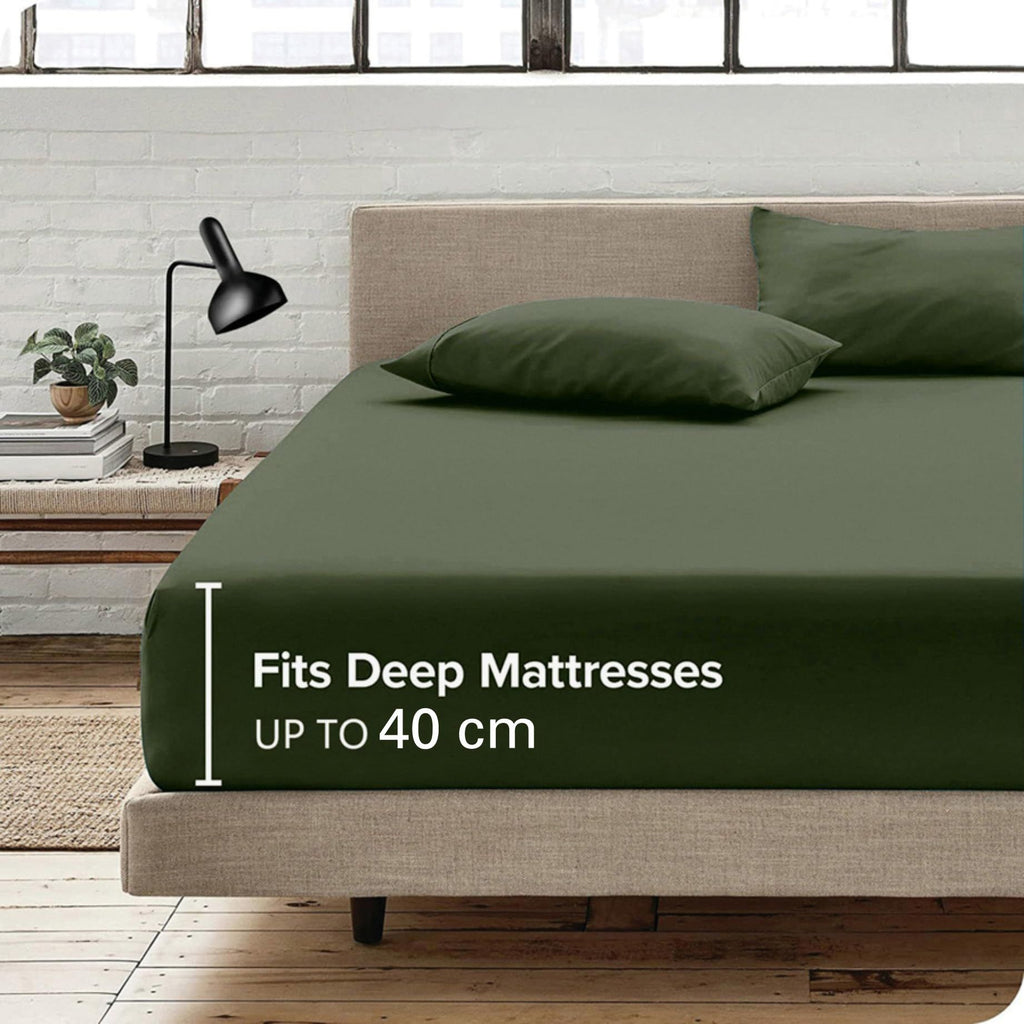 Hotel Quality Fitted Sheet - 1 Piece Fitted Sheet  -Breathable Bedding - Wrinkle, Fade, Stain Resistant- 16inch/40cm Deep Pocket Fitted Bed Sheet-Wrinkle and Fade Resistant,(Olive green,Single)