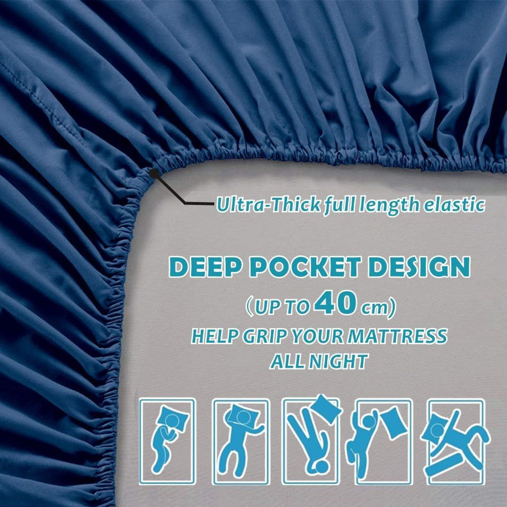 Hotel Quality Fitted Sheet - 1 Piece Fitted Sheet  -Breathable Bedding - Wrinkle, Fade, Stain Resistant- 16inch/40cm Deep Pocket Fitted Bed Sheet-Wrinkle and Fade Resistant,(Navy,Single)