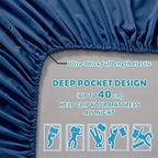 Hotel Quality Fitted Sheet - 1 Piece Fitted Sheet  -Breathable Bedding - Wrinkle, Fade, Stain Resistant- 16inch/40cm Deep Pocket Fitted Bed Sheet-Wrinkle and Fade Resistant,(Navy,Single)