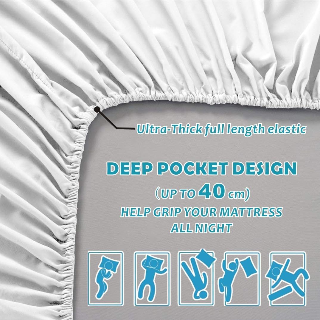 Hotel Quality Fitted Sheet - 1 Piece Fitted Sheet  -Breathable Bedding - Wrinkle, Fade, Stain Resistant- 16inch/40cm Deep Pocket Fitted Bed Sheet-Wrinkle and Fade Resistant,(White,Super King)