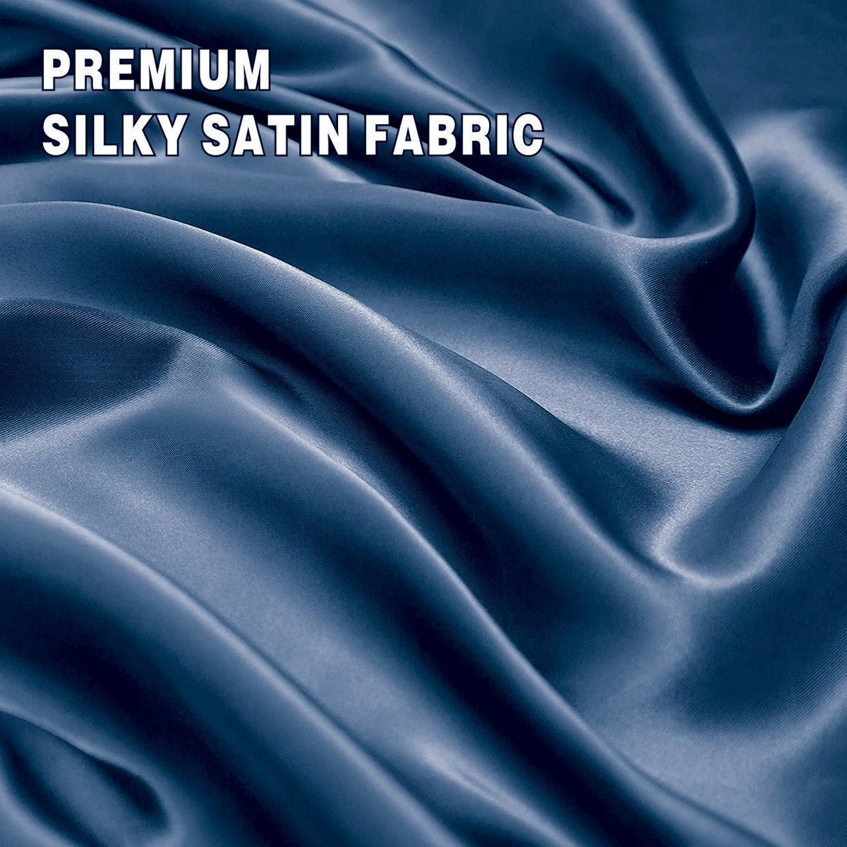 Art Silk Satin Sheet Set Hotel 4 Pieces Fitted/Flat Sheet Bedding Set-Luxury Soft Silky Sheets for Hair and Skin, Similar to Silk Bed Sheets Set 4 Pieces(Double,Navy)