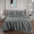 Art Silk Satin Sheet Set Hotel 4 Pieces Fitted/Flat Sheet Bedding Set-Luxury Soft Silky Sheets for Hair and Skin, Similar to Silk Bed Sheets Set 4 Pieces(Super King,Grey)