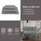 Art Silk Satin Sheet Set Hotel 4 Pieces Fitted/Flat Sheet Bedding Set-Luxury Soft Silky Sheets for Hair and Skin, Similar to Silk Bed Sheets Set 4 Pieces(Super King,Grey)
