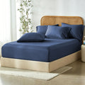 3 Piece Hotel Bamboo Cooling Fitted Sheet Set & Pillowcase -Ultra Soft 2000TC Breathable Fitted Bed Sheets Set with 37 Centimetre Deep Pocket-Cooling Sheets for Hot Sleepers(Navy,Queen)