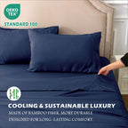 4 Piece Hotel Bamboo Cooling Sheet Set -Ultra Soft 2000TC Breathable Bed Sheets Set with 37 Centimetre Deep Pocket-Cooling Sheets for Hot Sleepers(Navy,Super King)