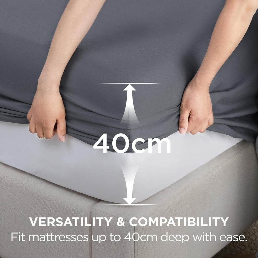 2000TC Hotel Quality Fitted Sheets - 2 Piece Fitted Sheets  -Breathable Bedding - Wrinkle, Fade, Stain Resistant- 16inch/40cm Deep Pocket Fitted Bed Sheets-Wrinkle and Fade Resistant,(Dark gray,Double)