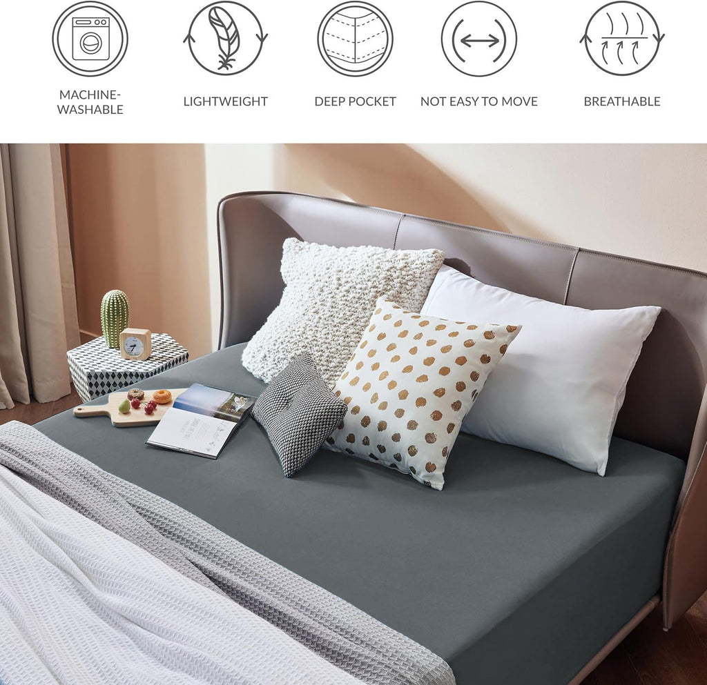 2000TC Hotel Quality Fitted Sheets - 2 Piece Fitted Sheets  -Breathable Bedding - Wrinkle, Fade, Stain Resistant- 16inch/40cm Deep Pocket Fitted Bed Sheets-Wrinkle and Fade Resistant,(Dark gray,Double)