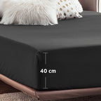 2000TC Hotel Quality Fitted Sheets - 2 Piece Fitted Sheets  -Breathable Bedding - Wrinkle, Fade, Stain Resistant- 16inch/40cm Deep Pocket Fitted Bed Sheets-Wrinkle and Fade Resistant,(Black,King)