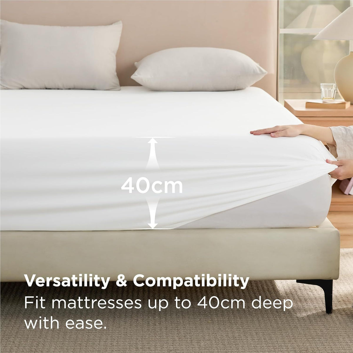 2000TC Hotel Quality Fitted Sheets - 2 Piece Fitted Sheets  -Breathable Bedding - Wrinkle, Fade, Stain Resistant- 16inch/40cm Deep Pocket Fitted Bed Sheets-Wrinkle and Fade Resistant,(White,Queen)