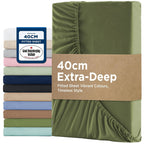 2000TC Hotel Quality Fitted Sheets - 2 Piece Fitted Sheets  -Breathable Bedding - Wrinkle, Fade, Stain Resistant- 16inch/40cm Deep Pocket Fitted Bed Sheets-Wrinkle and Fade Resistant,(Olive green,Queen)