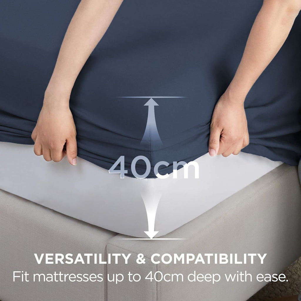 2000TC Hotel Quality Fitted Sheets - 2 Piece Fitted Sheets  -Breathable Bedding - Wrinkle, Fade, Stain Resistant- 16inch/40cm Deep Pocket Fitted Bed Sheets-Wrinkle and Fade Resistant,(Navy,Queen)