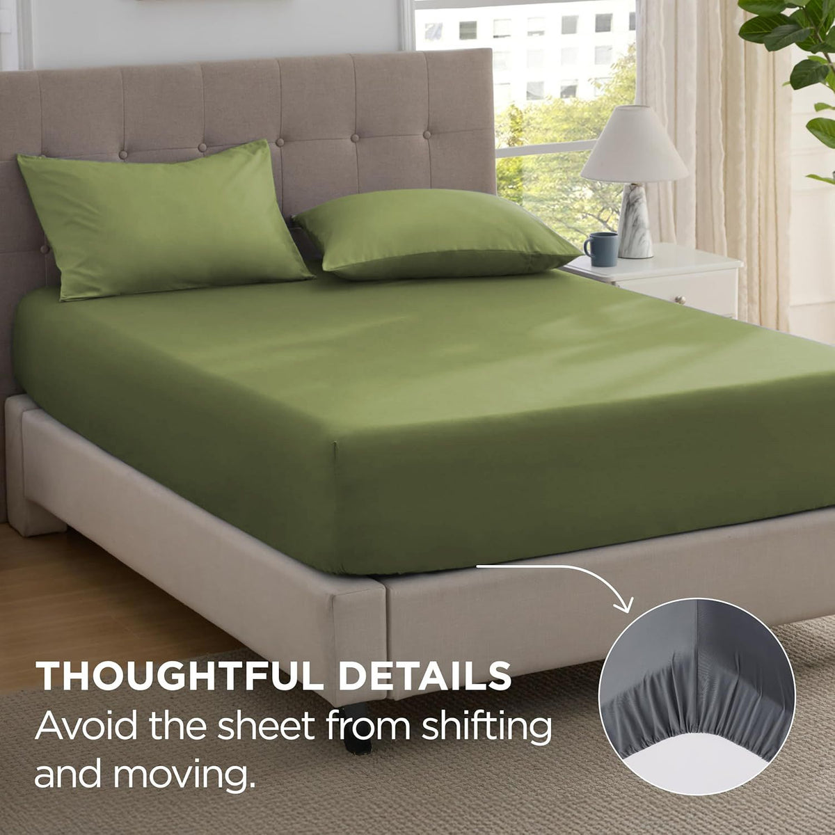 2000TC Hotel Quality Fitted Sheets - 2 Piece Fitted Sheets  -Breathable Bedding - Wrinkle, Fade, Stain Resistant- 16inch/40cm Deep Pocket Fitted Bed Sheets-Wrinkle and Fade Resistant,(Olive green,Single)