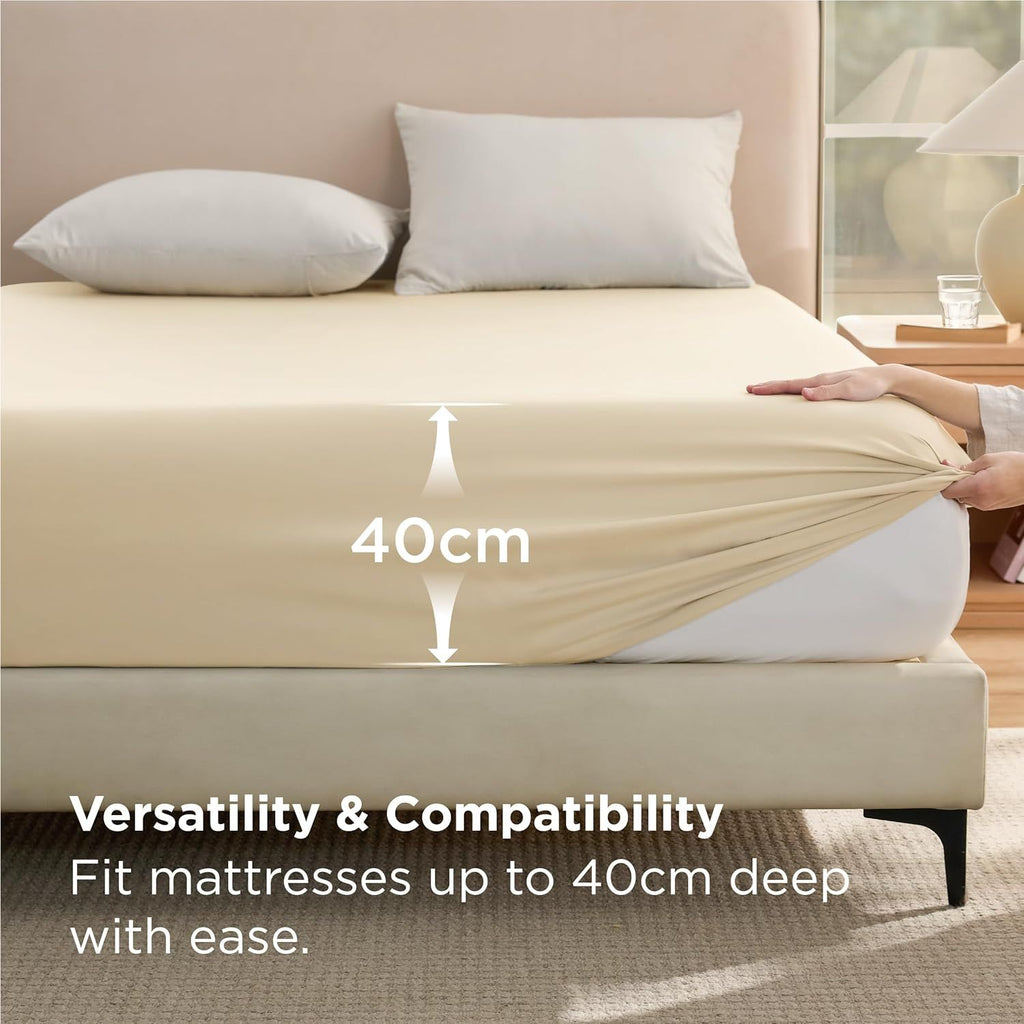 2000TC Hotel Quality Fitted Sheets - 2 Piece Fitted Sheets  -Breathable Bedding - Wrinkle, Fade, Stain Resistant- 16inch/40cm Deep Pocket Fitted Bed Sheets-Wrinkle and Fade Resistant,(Cream White,Super King)