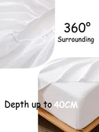 100% Cotton Fitted Sheet - Super Soft 40cm Deep Pocket Bottom Sheets - White Elastic Sheet（King,White)