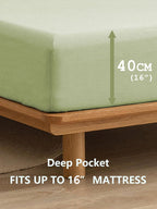 100% Cotton Fitted Sheet - Super Soft 40cm Deep Pocket Bottom Sheets - White Elastic Sheet（Super King,Green beans)