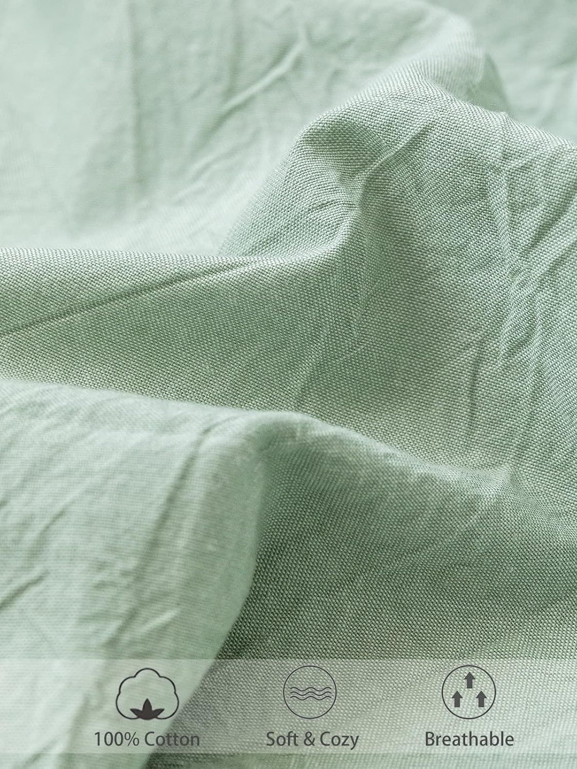 100% Cotton Fitted Sheet - Super Soft 40cm Deep Pocket Bottom Sheets - White Elastic Sheet（Super King,Green beans)