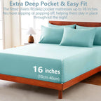 Hotel Soft Bed Sheet Set- Bedding Sheets & Pillowcases -Breathable Bedding - Wrinkle, Fade, Stain Resistant-Deep Pocket Flat Fitted Bed Sheet Set(Ice Blue,Double)