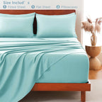 Hotel Soft Bed Sheet Set- Bedding Sheets & Pillowcases -Breathable Bedding - Wrinkle, Fade, Stain Resistant-Deep Pocket Flat Fitted Bed Sheet Set(Ice Blue,Double)
