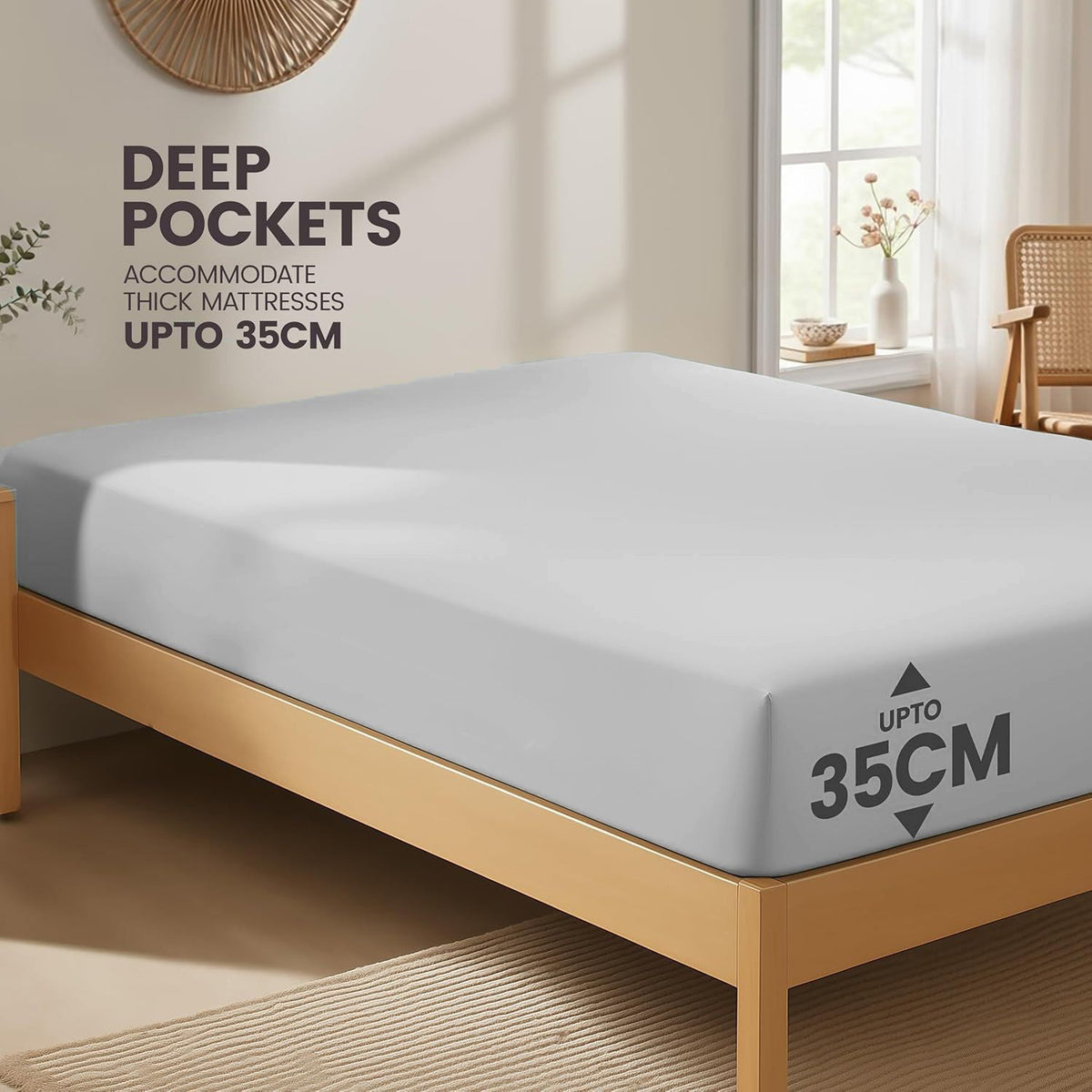 Hotel Quality Fitted Sheet - 1 Piece Fitted Sheet  -Breathable Bedding - Wrinkle, Fade, Stain Resistant- 16inch/40cm Deep Pocket Fitted Bed Sheet-Wrinkle and Fade Resistant,(Silver-gray,Double)