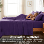 Hotel Soft Bed Sheet Set- Bedding Sheets & Pillowcases -Breathable Bedding - Wrinkle, Fade, Stain Resistant-Deep Pocket Flat Fitted Bed Sheet Set(Purple,King)