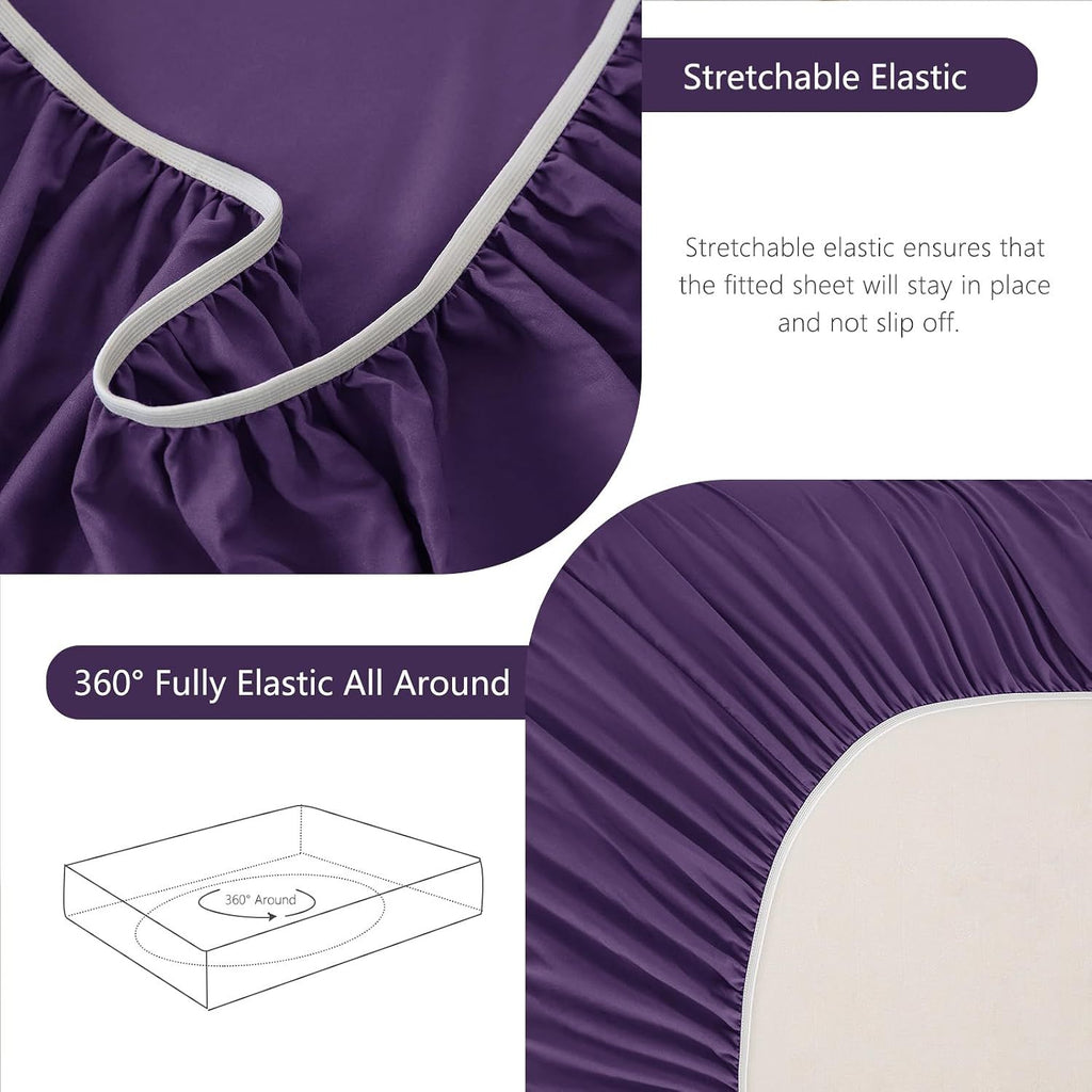 Hotel Soft Bed Sheet Set- Bedding Sheets & Pillowcases -Breathable Bedding - Wrinkle, Fade, Stain Resistant-Deep Pocket Flat Fitted Bed Sheet Set(Purple,King)