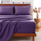 Hotel Soft Bed Sheet Set- Bedding Sheets & Pillowcases -Breathable Bedding - Wrinkle, Fade, Stain Resistant-Deep Pocket Flat Fitted Bed Sheet Set(Purple,King)