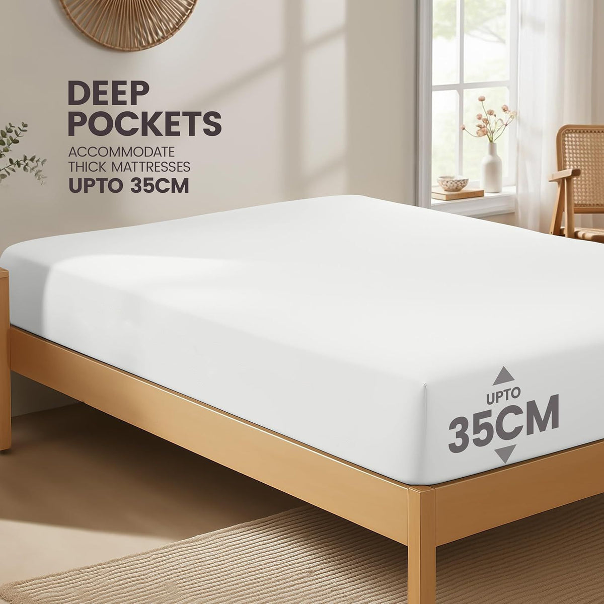 Hotel Quality Fitted Sheet - 1 Piece Fitted Sheet  -Breathable Bedding - Wrinkle, Fade, Stain Resistant- 16inch/40cm Deep Pocket Fitted Bed Sheet-Wrinkle and Fade Resistant,(White,King)