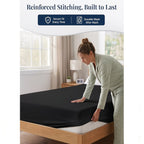 Hotel Quality Fitted Sheet - 1 Piece Fitted Sheet  -Breathable Bedding - Wrinkle, Fade, Stain Resistant- 16inch/40cm Deep Pocket Fitted Bed Sheet-Wrinkle and Fade Resistant,(Black,King)