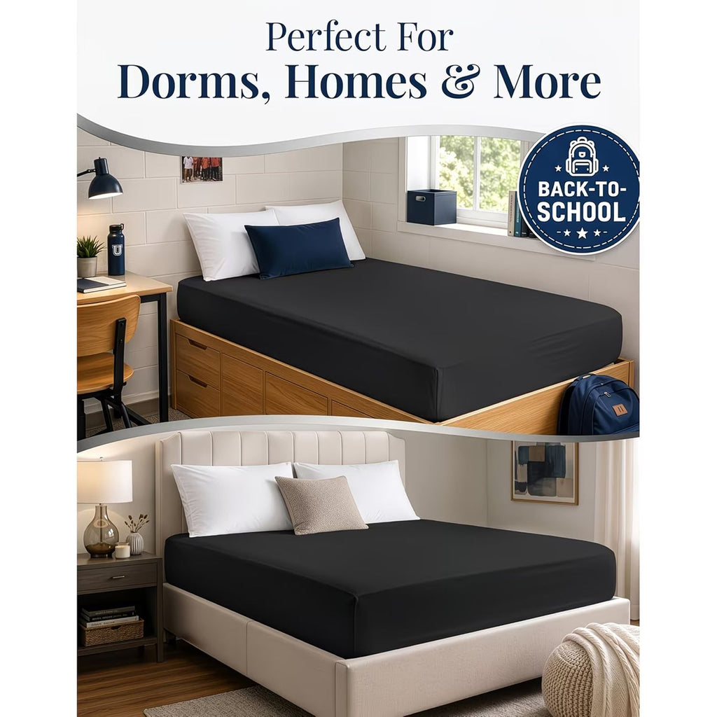 Hotel Quality Fitted Sheet - 1 Piece Fitted Sheet  -Breathable Bedding - Wrinkle, Fade, Stain Resistant- 16inch/40cm Deep Pocket Fitted Bed Sheet-Wrinkle and Fade Resistant,(Black,King)