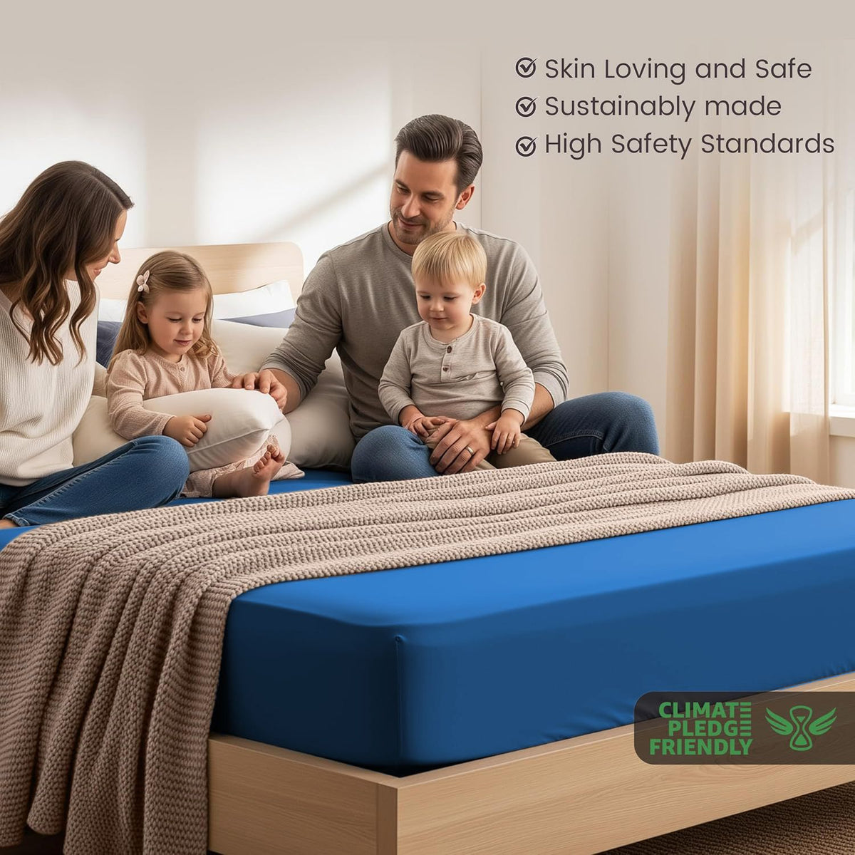 Hotel Quality Fitted Sheet - 1 Piece Fitted Sheet  -Breathable Bedding - Wrinkle, Fade, Stain Resistant- 16inch/40cm Deep Pocket Fitted Bed Sheet-Wrinkle and Fade Resistant,(Royal blue,King)
