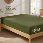 Hotel Quality Fitted Sheet - 1 Piece Fitted Sheet  -Breathable Bedding - Wrinkle, Fade, Stain Resistant- 16inch/40cm Deep Pocket Fitted Bed Sheet-Wrinkle and Fade Resistant,(Olive green,King)
