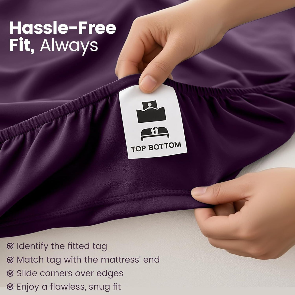 Hotel Quality Fitted Sheet - 1 Piece Fitted Sheet  -Breathable Bedding - Wrinkle, Fade, Stain Resistant- 16inch/40cm Deep Pocket Fitted Bed Sheet-Wrinkle and Fade Resistant,(Purple,King)