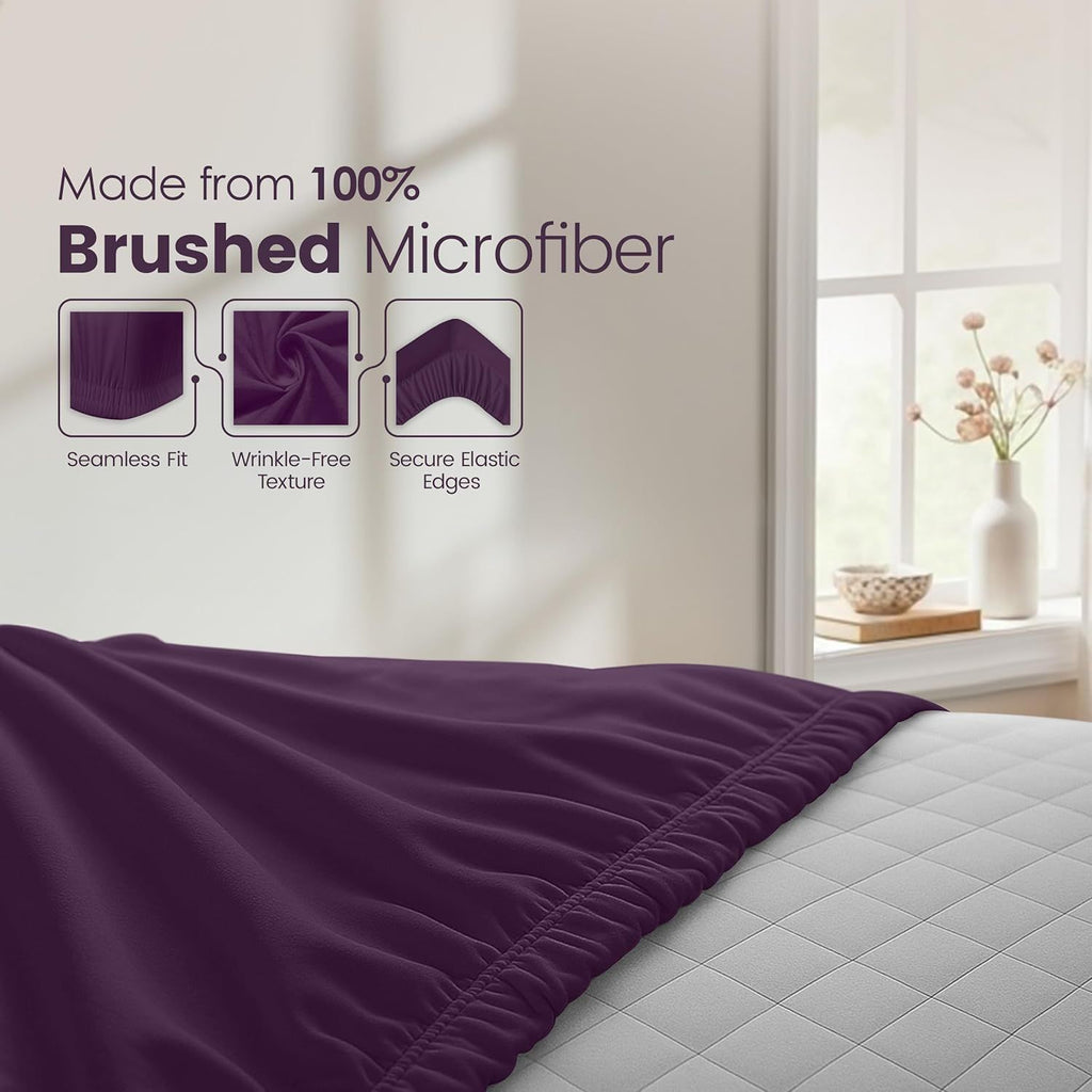 Hotel Quality Fitted Sheet - 1 Piece Fitted Sheet  -Breathable Bedding - Wrinkle, Fade, Stain Resistant- 16inch/40cm Deep Pocket Fitted Bed Sheet-Wrinkle and Fade Resistant,(Purple,King)